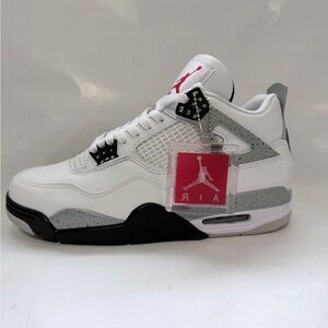 Jordan White/Gray/Black Retro Basketball Sneakers with Red Jumpman Tag